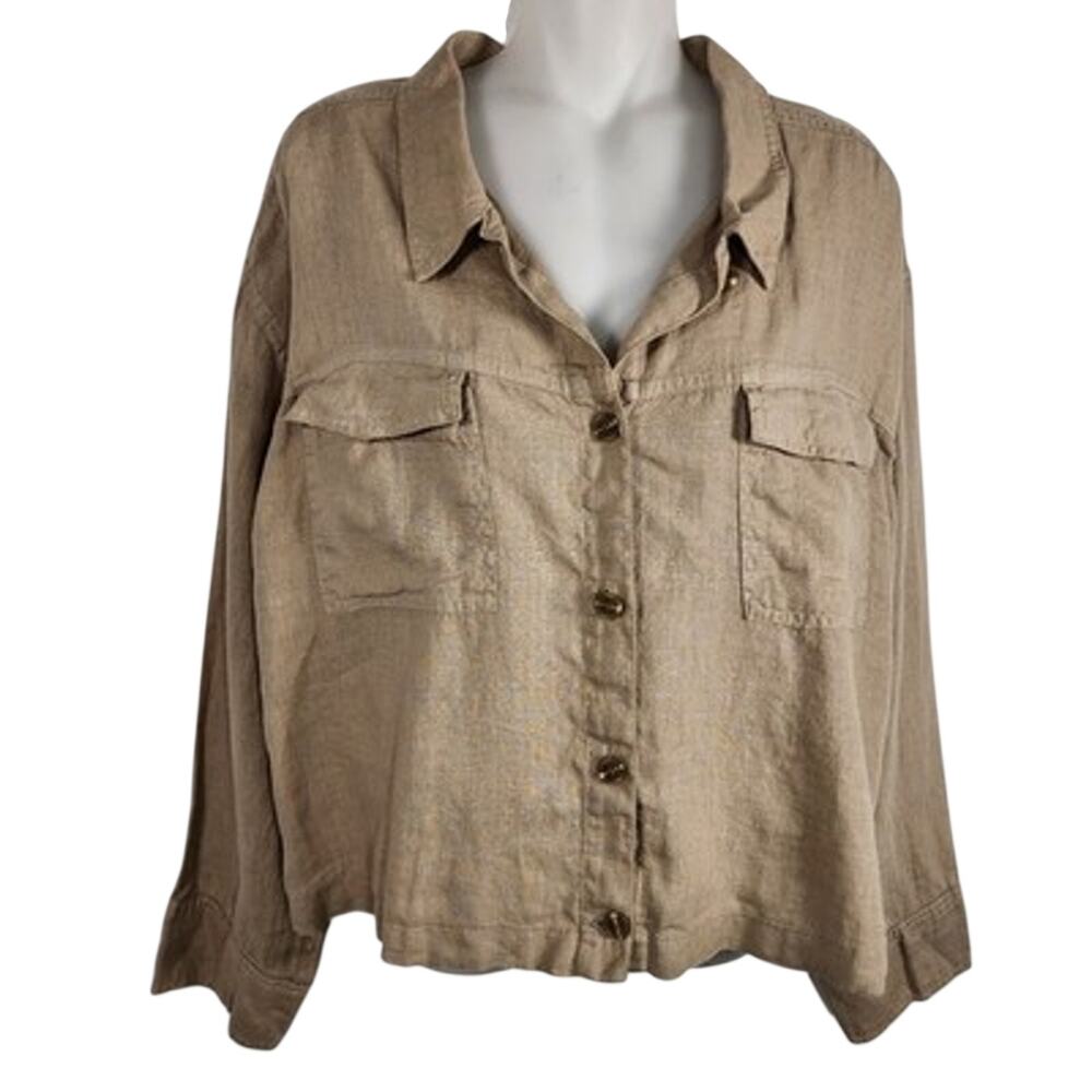 Rachel Zoe Women Top XL Linen European Grown Flax Button Quiet Luxury Minimalist